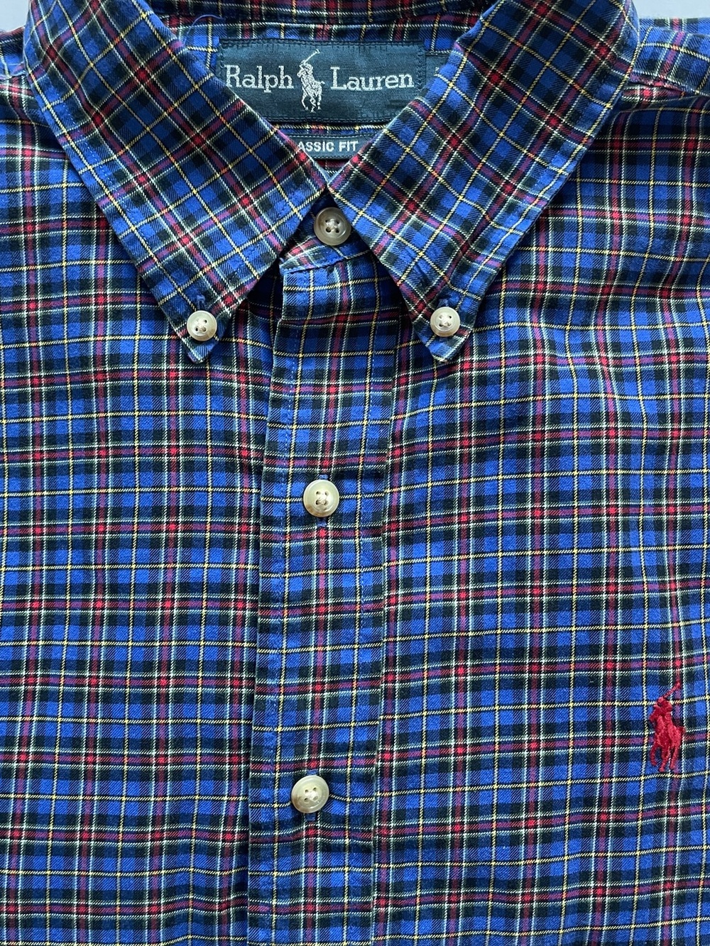 Ralph Lauren Blue and Red Plaid Button-Down Shirt Men’s Large